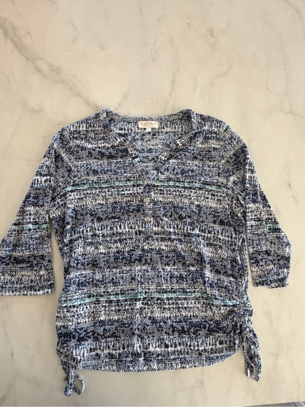 Laura Blue Multi-Stripe V-Neck Tunic with Side Ties